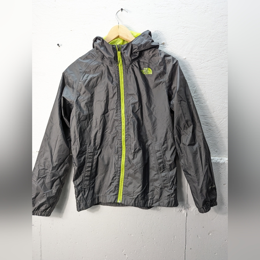 The North Face Gray Raincoat with Hood and Bright Zipper